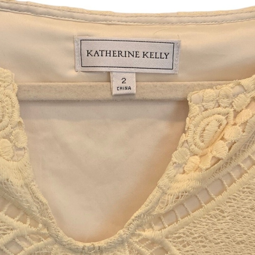 Katherine Kelly Yellow Lace Crochet Shift Dress Long Sleeve Sz 2 Cocktail Preppy - Picture 3 of 6